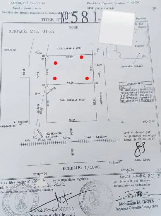Terrain 4 lots clôturés en vente à Zanguera-Aképé, proche du goudron – 20 millions FCFA le lot