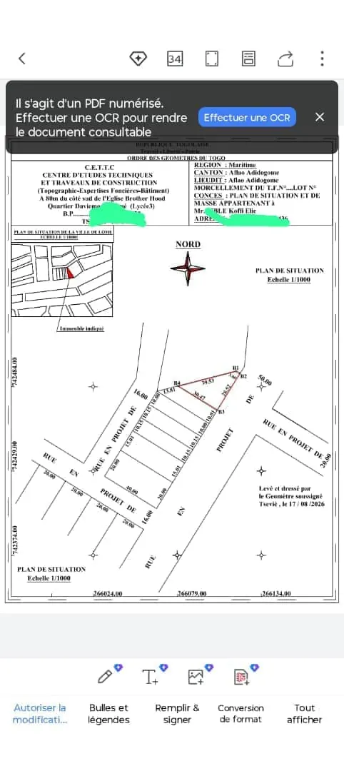 Vente d'un terrain à Avedji Carrefour Y, demi-lot, bord de goudron, avec constructions existantes – 40 millions FCFA négociable