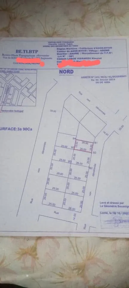 Terrain 450 m² en vente proche du goudron à Agoè Léo 2000 – 25 millions FCFA