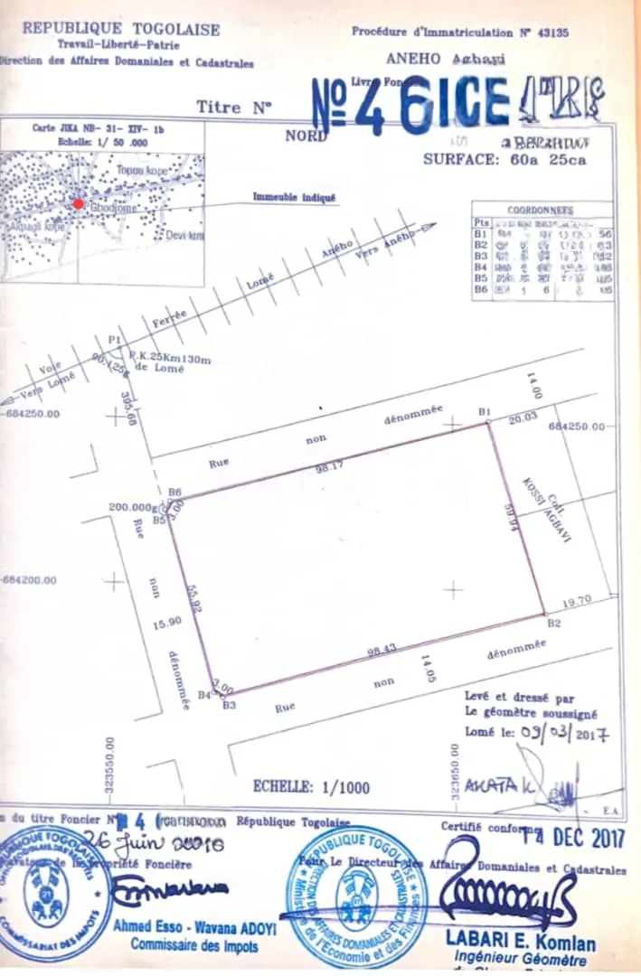Terrain 10 lots en vente en angle de rue à Agbavi – 160 millions FCFA