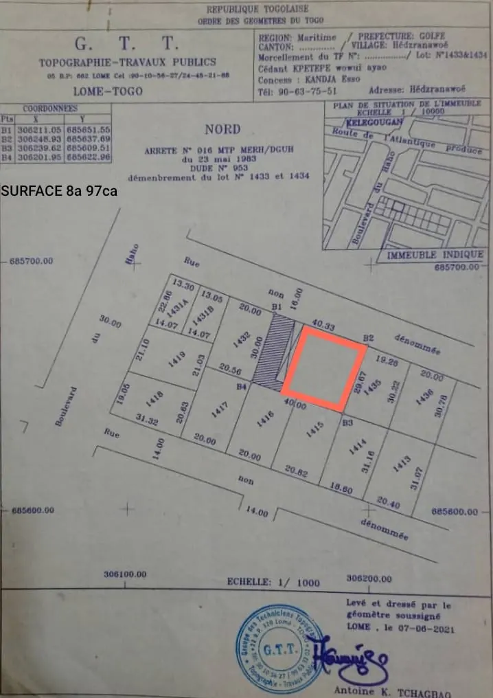 Terrain 900 m² en vente à Kégué Tingah – 150 millions FCFA