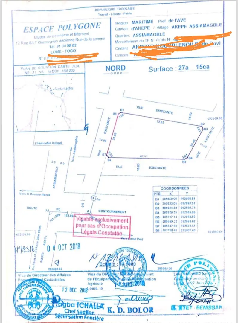 Terrain 5 lots à vendre à Aképé après le Port Sec – 12 millions FCFA le lot