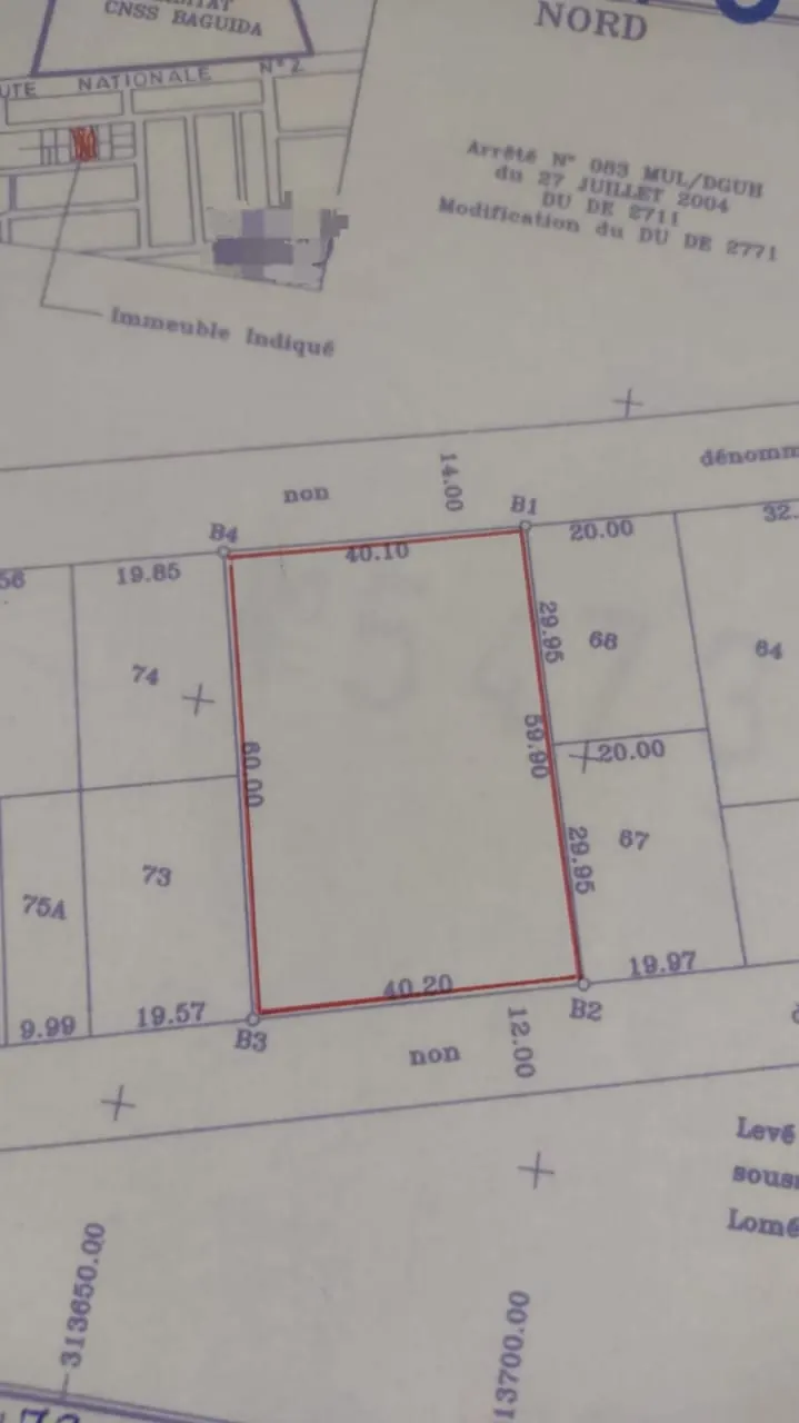 Terrain 2400 m² en vente à Baguida Derrière Hôtel Ghis Palace – prix à partir de 45 millions FCFA le lot