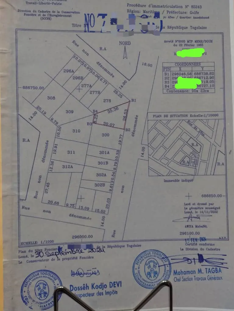 Terrain 1 lot en vente à Adidogomé Amadanhomé – 28 millions FCFA