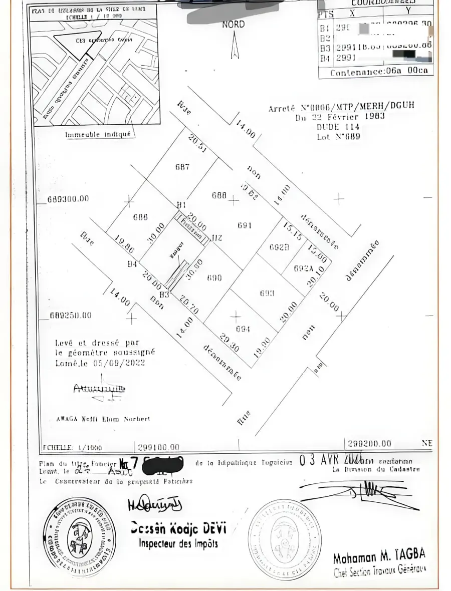 Terrain 1 lot clôturé en vente à Agoé Assiyéyé – 40 000 000 FCFA