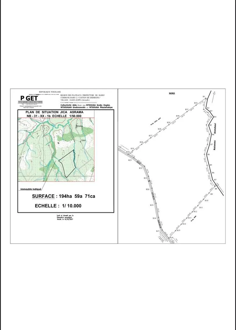 Terrain à vendre à Gadja-Kopé, Notsé – 800 000 FCFA l'hectare