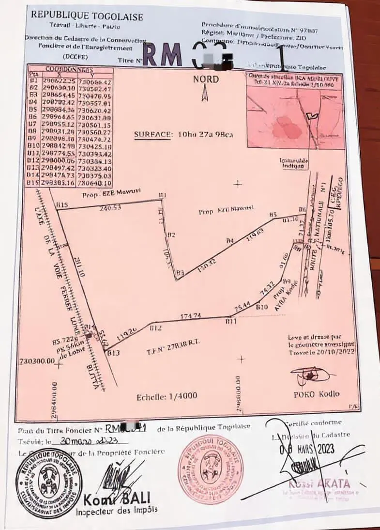 Terrain 10 hectares et plus en vente à Kpévégo, bord de la Nationale n°1 Lomé-Dapaong – 25 millions FCFA l'hectare