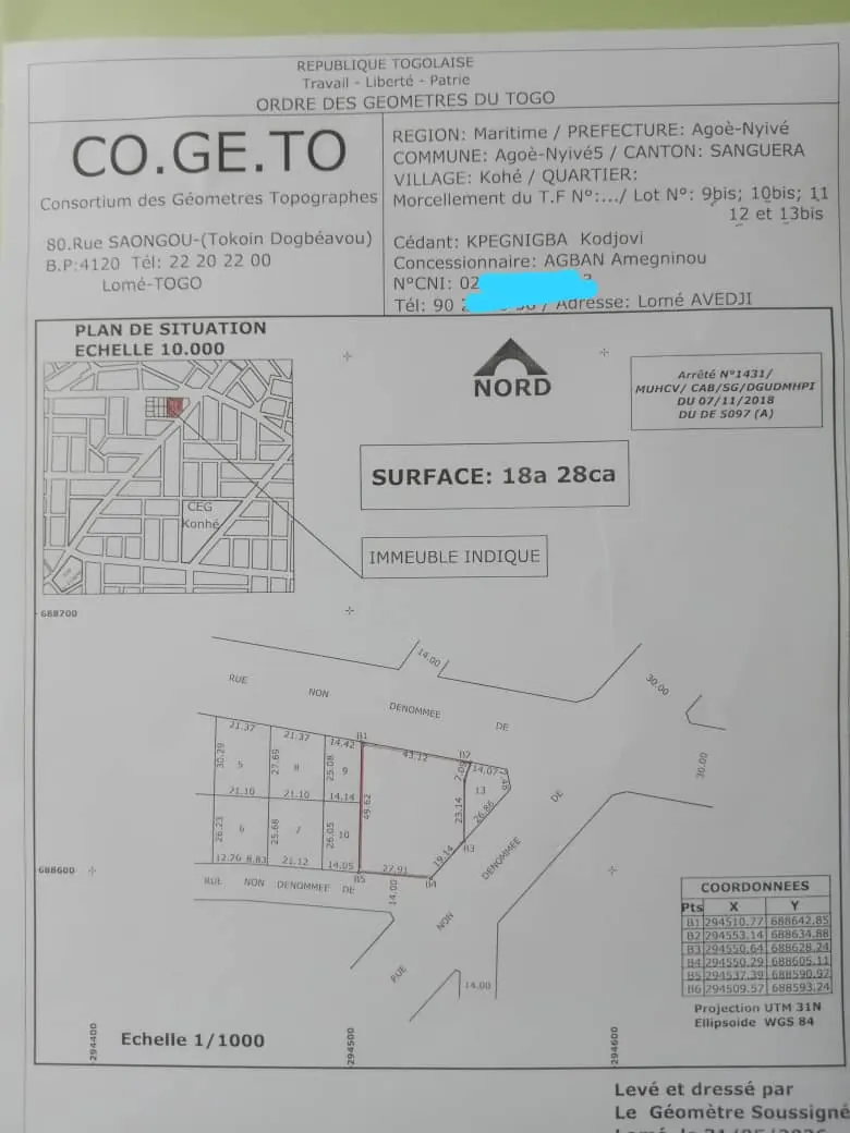 Terrain 1 lot en vente à Kohé Adjarité – 13 millions FCFA