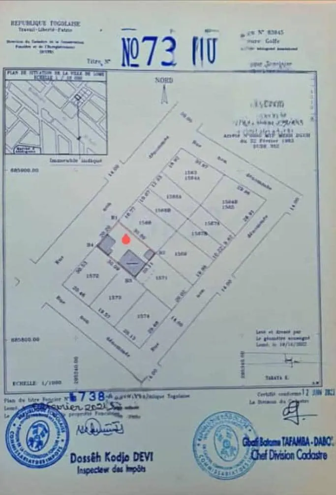 Terrain 2 lots 1200 m² en vente à Adidogomé Madiba – 150 millions FCFA