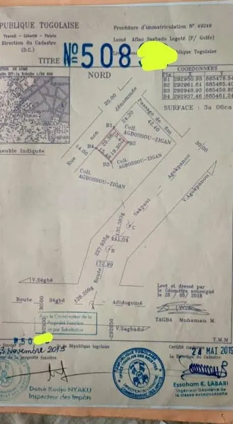 Vente d'un terrain à Sagbado Logote, demi-lot 300 m², clôturé, titre foncier personnel – 15 millions FCFA