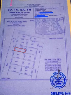Terrain 394 m² en vente à Agoè Anomé derrière l'École ESGIS – 35 000 000 FCFA
