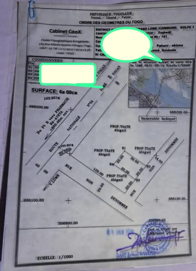 Terrain 600 m² en vente à Kegué - Zogbedji – 8,5 millions FCFA