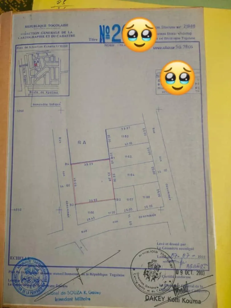 Terrain 2 lots et demi en vente à Adidogomé IPG – 85 millions FCFA