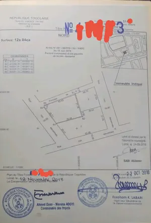 Terrain 300 m² à vendre à Lomé Cité Oua près de l'ambassade de Chine – 250 millions FCFA