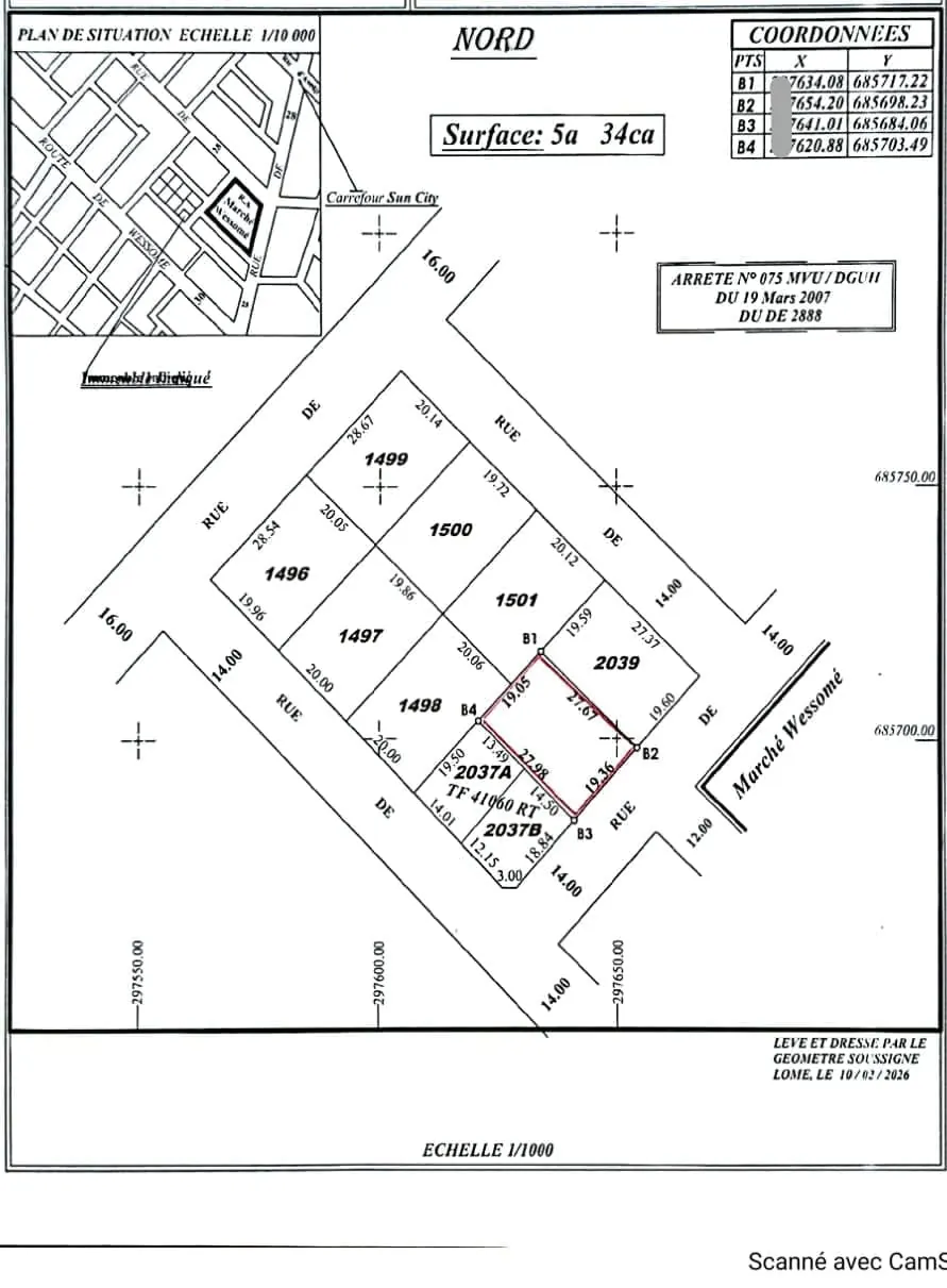 Terrain clôturé en vente à Avédji Marché – 45 millions FCFA