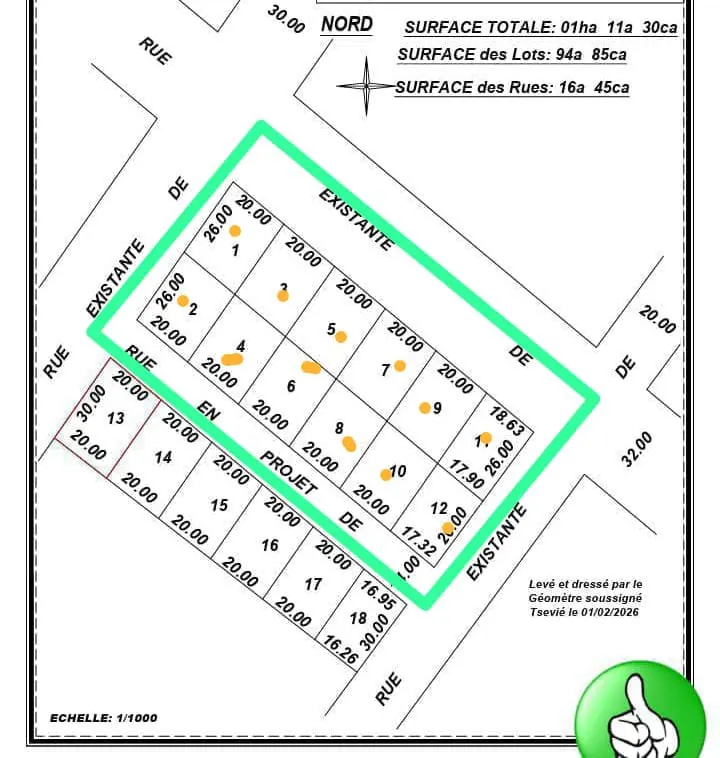 Terrain 12 lots en vente à Tokoin Aéroport, Lomé – 80 millions FCFA le lot