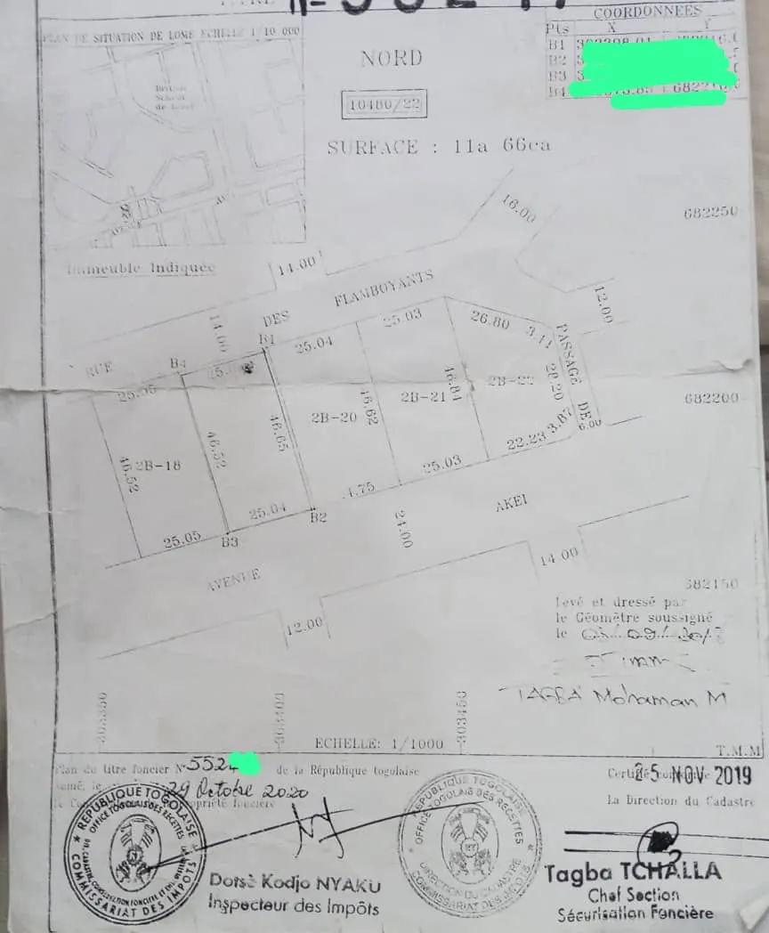 Terrain 2 lots en vente à la Caisse (Lomé) – 575 millions FCFA