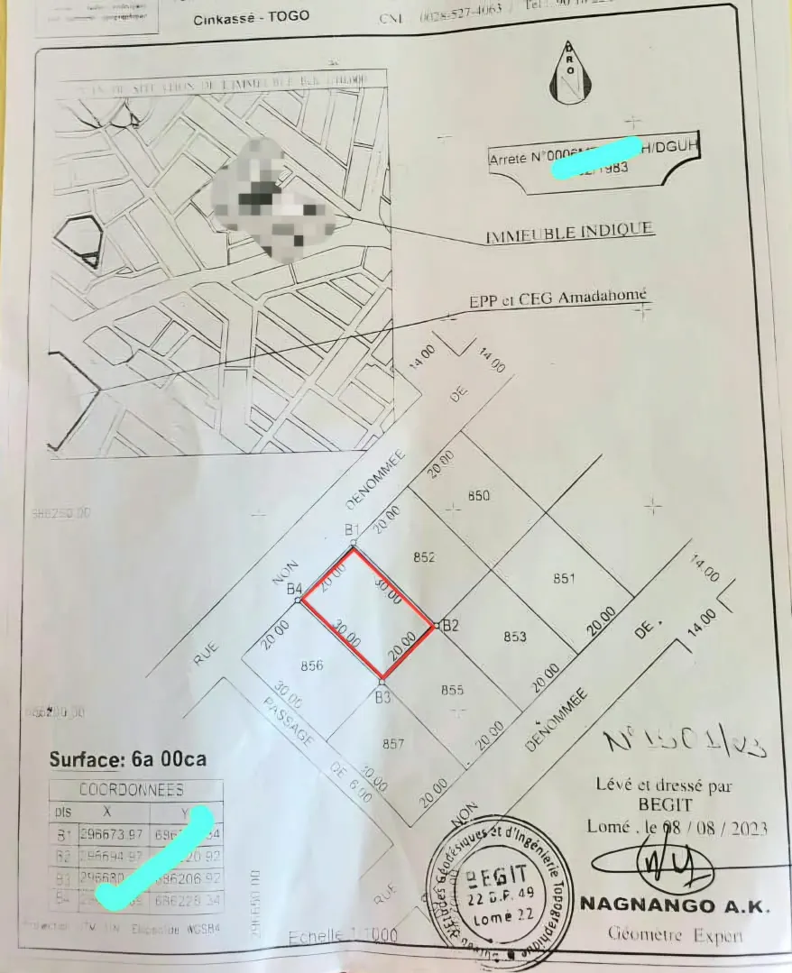 Terrain 1 lot en vente à Adidogomé Amadahome – 35 millions FCFA