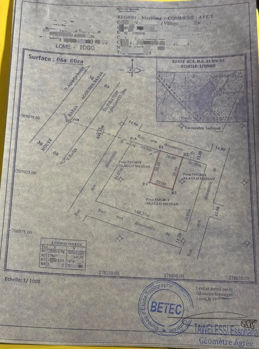 Terrain 1 lot à vendre à Badja proche du goudron de Lomé-Kpalimé – 1,5 million FCFA