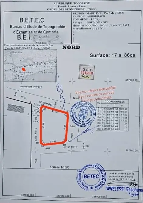 Terrain 3 lots en vente à Agbodrafo Goumoukopé à 300m du goudron Lomé-Aného – 20 millions FCFA