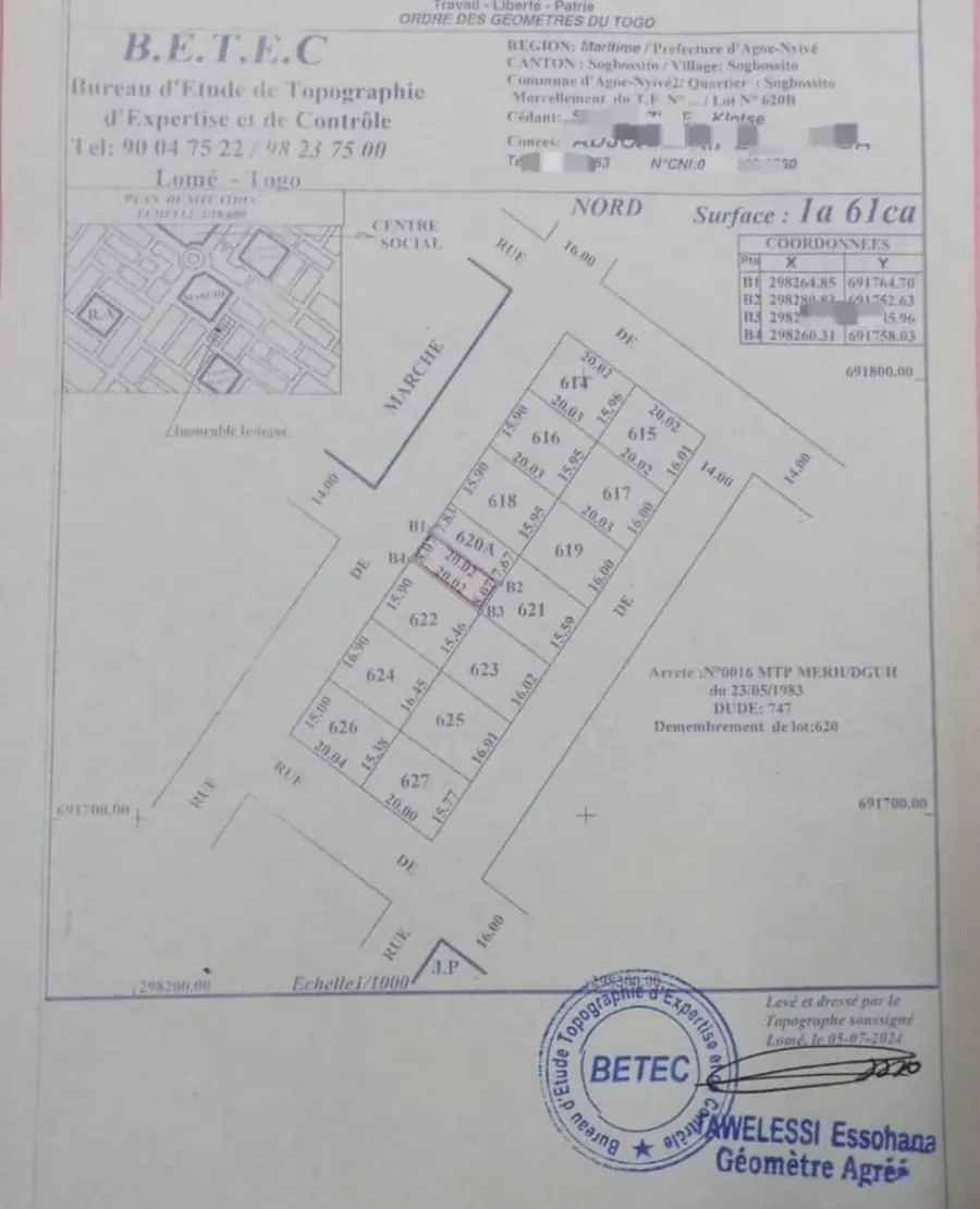 Terrain à vendre à Agoè Sogbossito – 8 millions FCFA