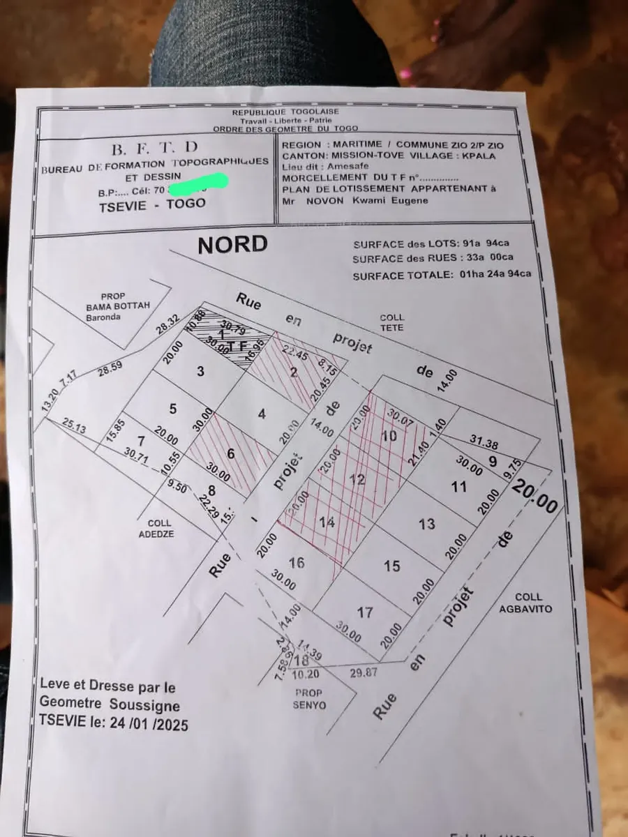 Terrain 381 m² en vente en bordure de la grande voie de 50m à Agoé Fiovi – 30 millions FCFA