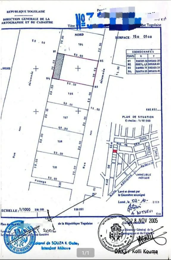 Terrain 1501 m² en vente au bord du goudron à Avédji Jourdain – 375 millions FCFA