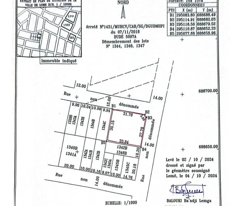 Terrain 1 lot et demi en angle de rue à vendre à Zossimé Lycée – 45 millions FCFA