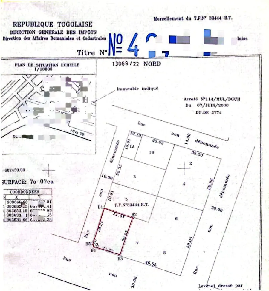 Vente d'un terrain à Agoè État-Major, 707 m², angle de rue, proche du goudron – à partir de 55 millions FCFA