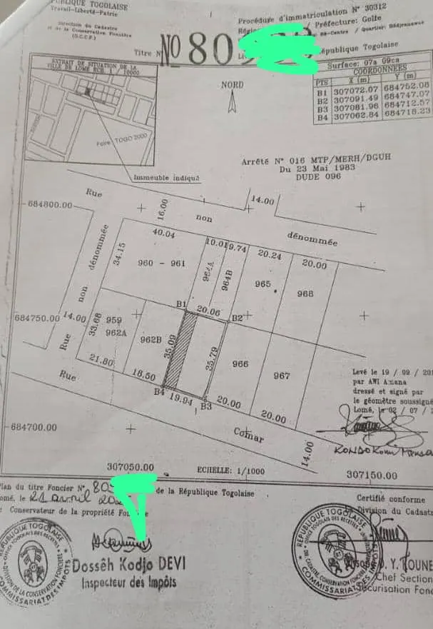 Terrain 700 m² en vente à Togo 2000, Lomé – 65 millions FCFA