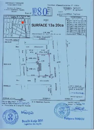 Vente de terrain à Agoè Fil O Park, 2 lots et 1/4, 1320 m², angle de rue, bord du goudron RN1 – 350 millions FCFA