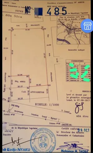Terrain 10 lots (6000 m²) en vente à Aképé – 14 millions FCFA le lot