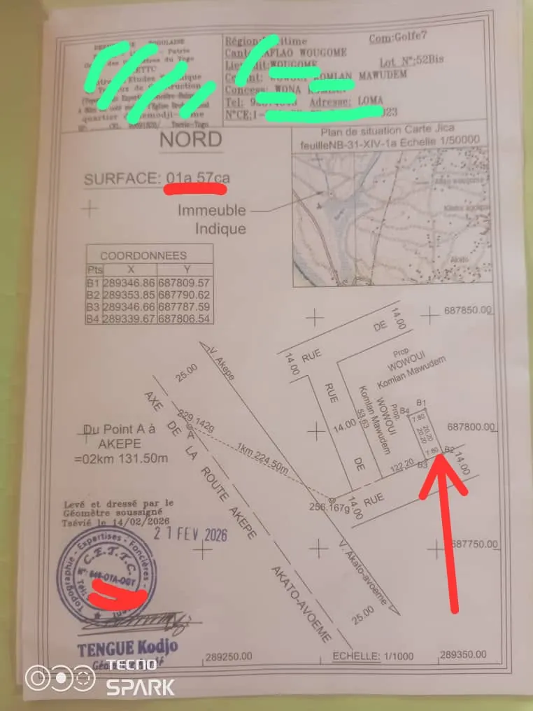 Terrain nu en vente à Sanguéra Wogomé près du commissariat – 4,5 millions FCFA