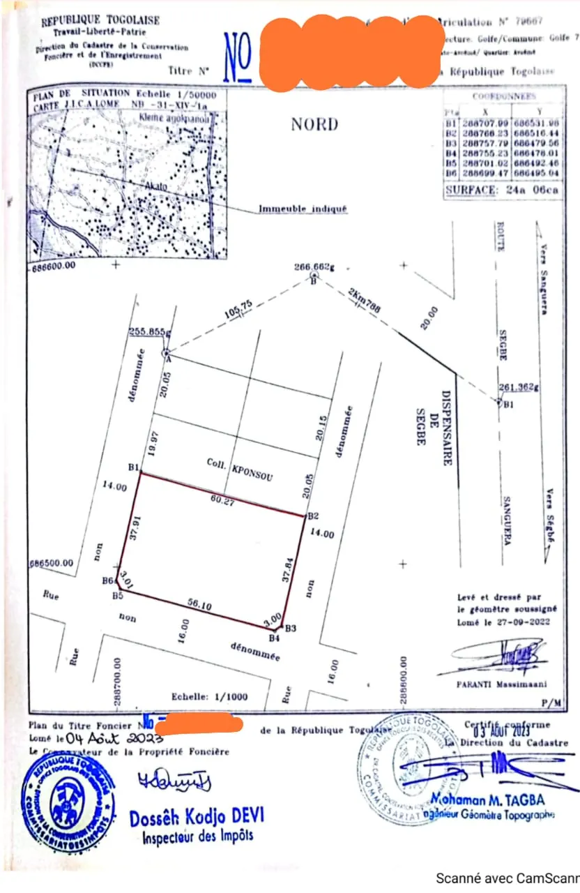 Terrain 4 lots en vente à Segbé – 80 millions FCFA