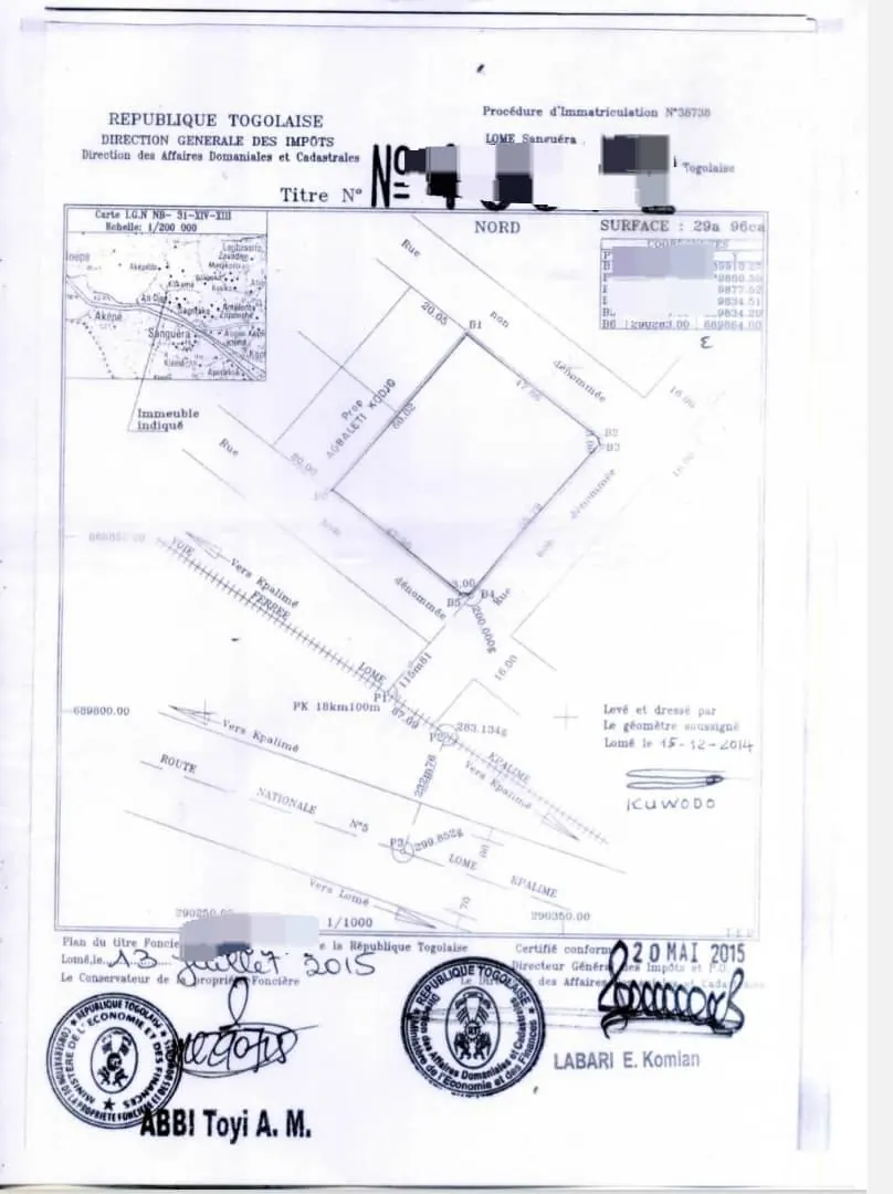 Terrain 5 lots en vente à Zanguera Agbelikor – 125 millions FCFA