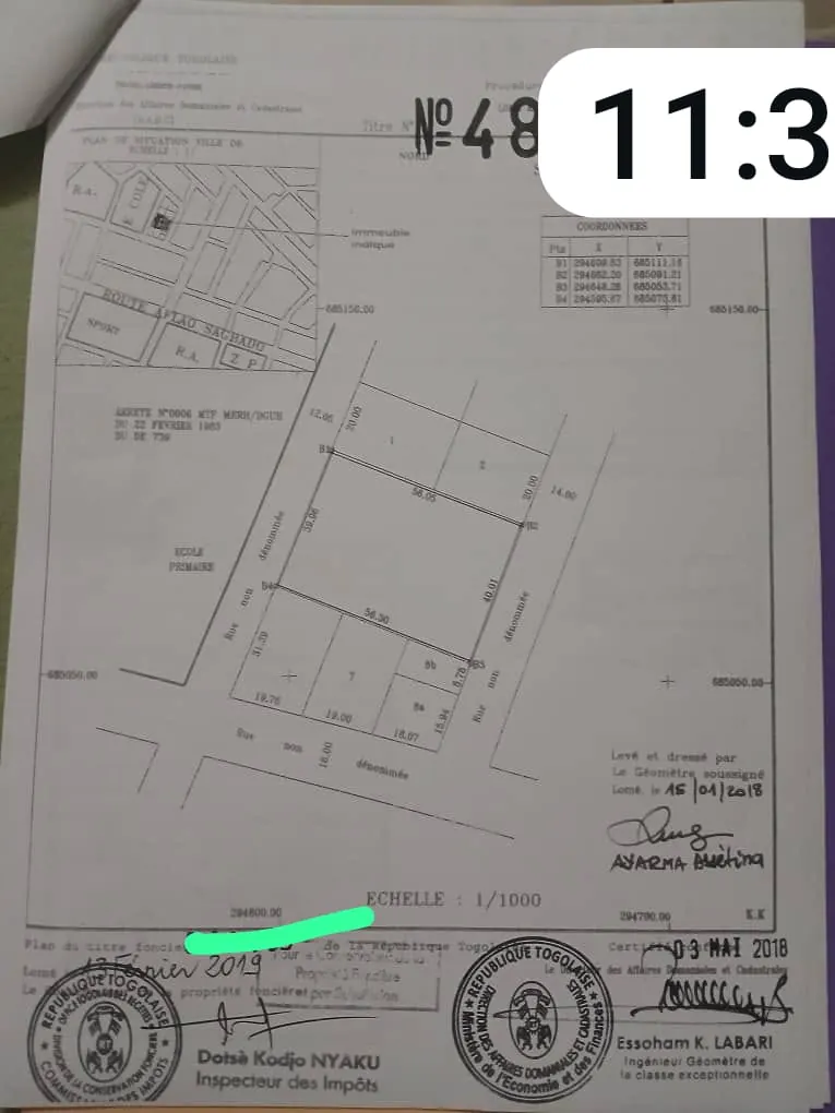 Terrain 1800 m² en vente à Adidogomé Sagbado – 45 millions FCFA à débattre