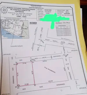 Terrain 4 lots en vente à Djagblé Lebé Adidomé – 13 millions FCFA le lot