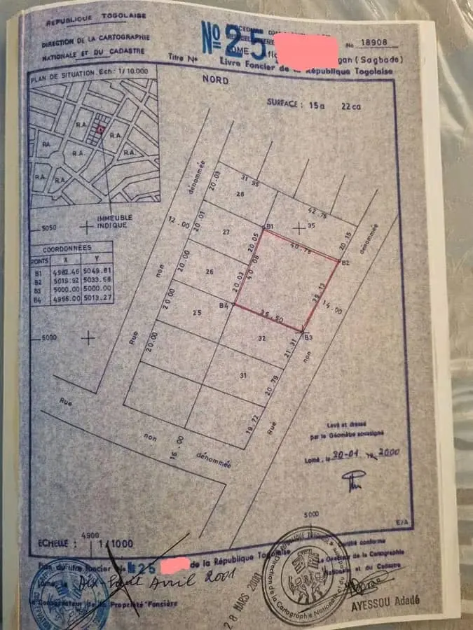 Terrain 1 500 m² en vente à Adidogomé, derrière le lycée Moderne – à partir de 35 millions FCFA le lot