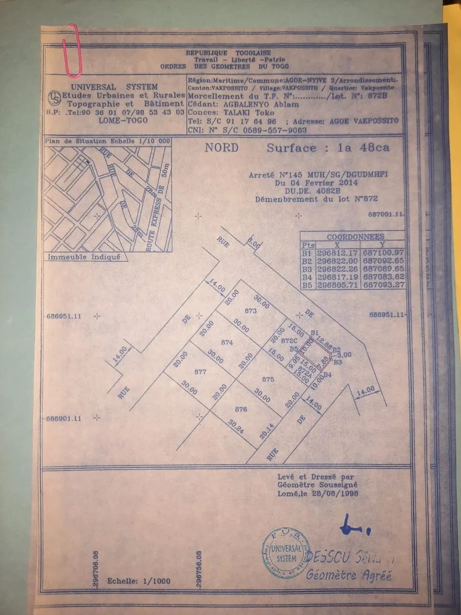 Terrain 150 m² en vente angle de rue à Agoè Vakpossito – 12 millions FCFA