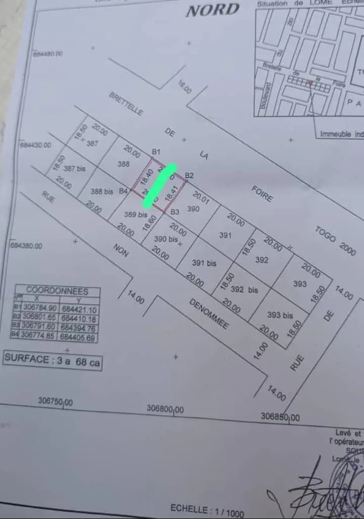 Terrain en vente en bordure du boulevard de la Fédération à Togo 2000 – 60 millions FCFA