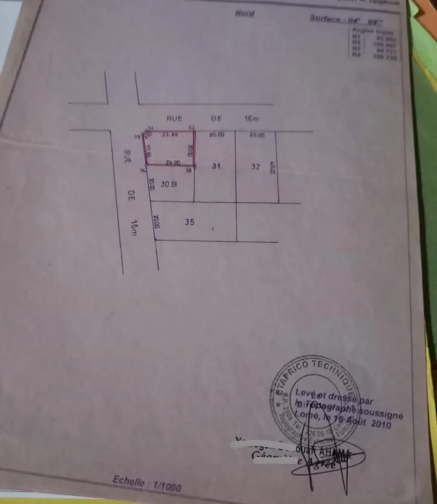 Terrain 499 m² en vente à Adidogomé Sagbado – 25 millions FCFA