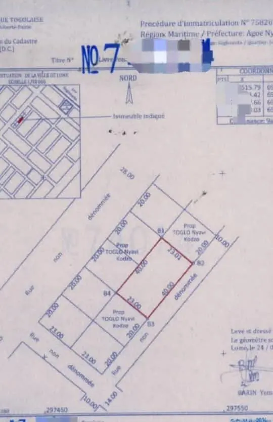 Terrain 900 m² en vente à Agoè Sogbossito – 42 millions FCFA