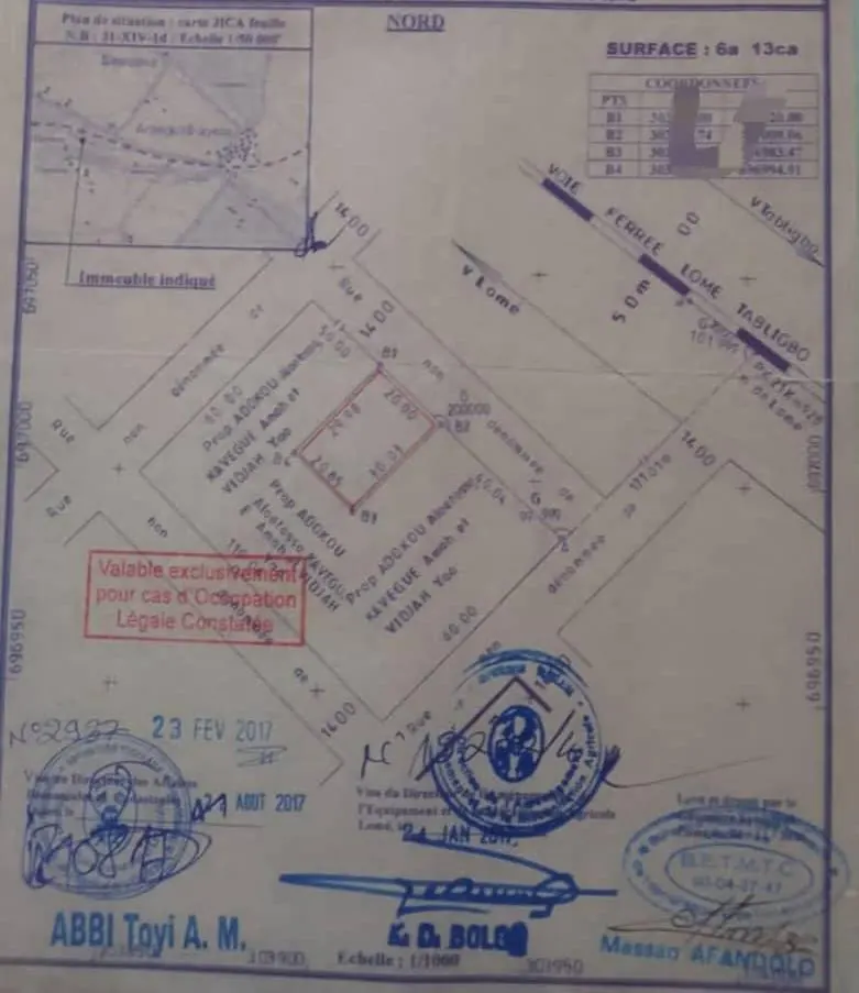 Terrain 613 m² en vente à Adetikopé Kpota Vé – 17 millions FCFA à débattre