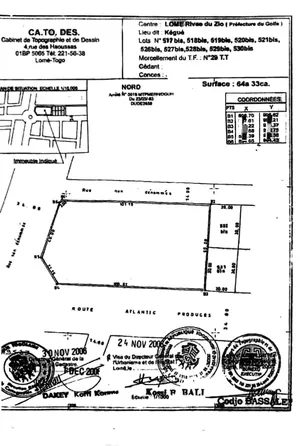 Vente de terrain à Kégué Hedjranawoé Tingamé, 6433 m², bord du goudron, angle de rue, titre foncier personnel – prix à partir de 110 millions FCFA le lot