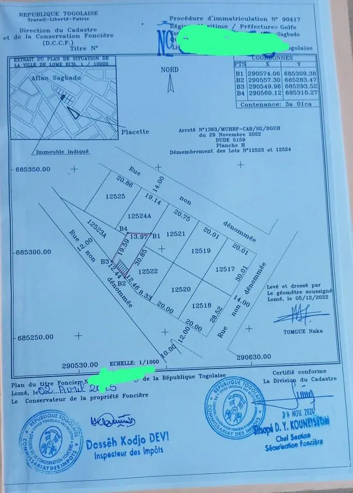 Terrain 301 m² en vente à Ségbé Rasta – 17 millions FCFA
