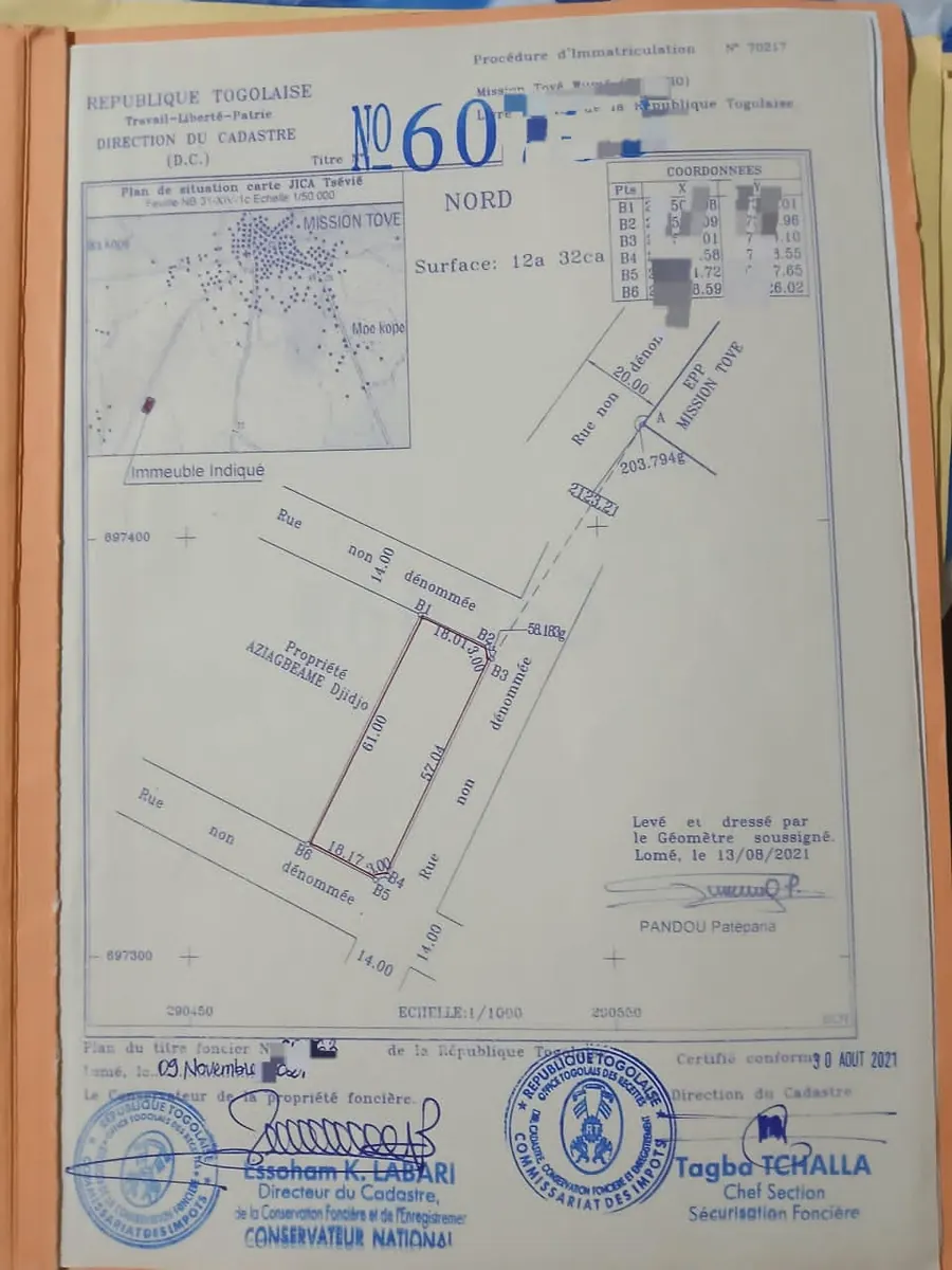 Terrain 2 lots en vente en angle de rue à Kpala Mission Tové Adidomé – prix à partir de 8 millions FCFA le lot