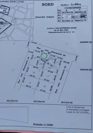 Vente d'un terrain à Cacaveli secteur TDE, clôturé – 13,5 millions FCFA