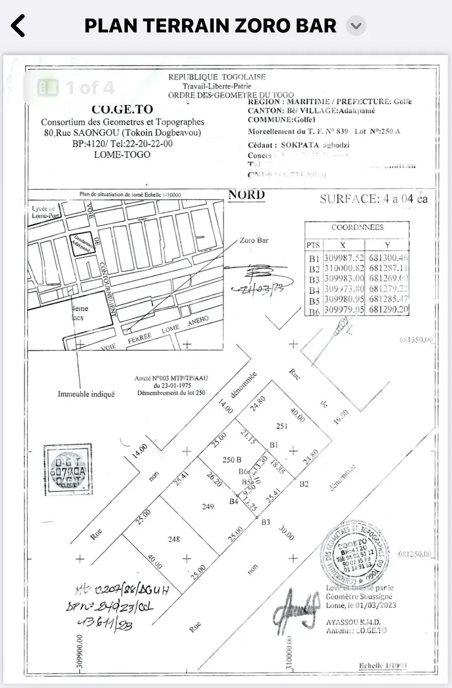 Terrain 404 m² en vente en bordure de goudron à Zorro – 40 000 000 FCFA