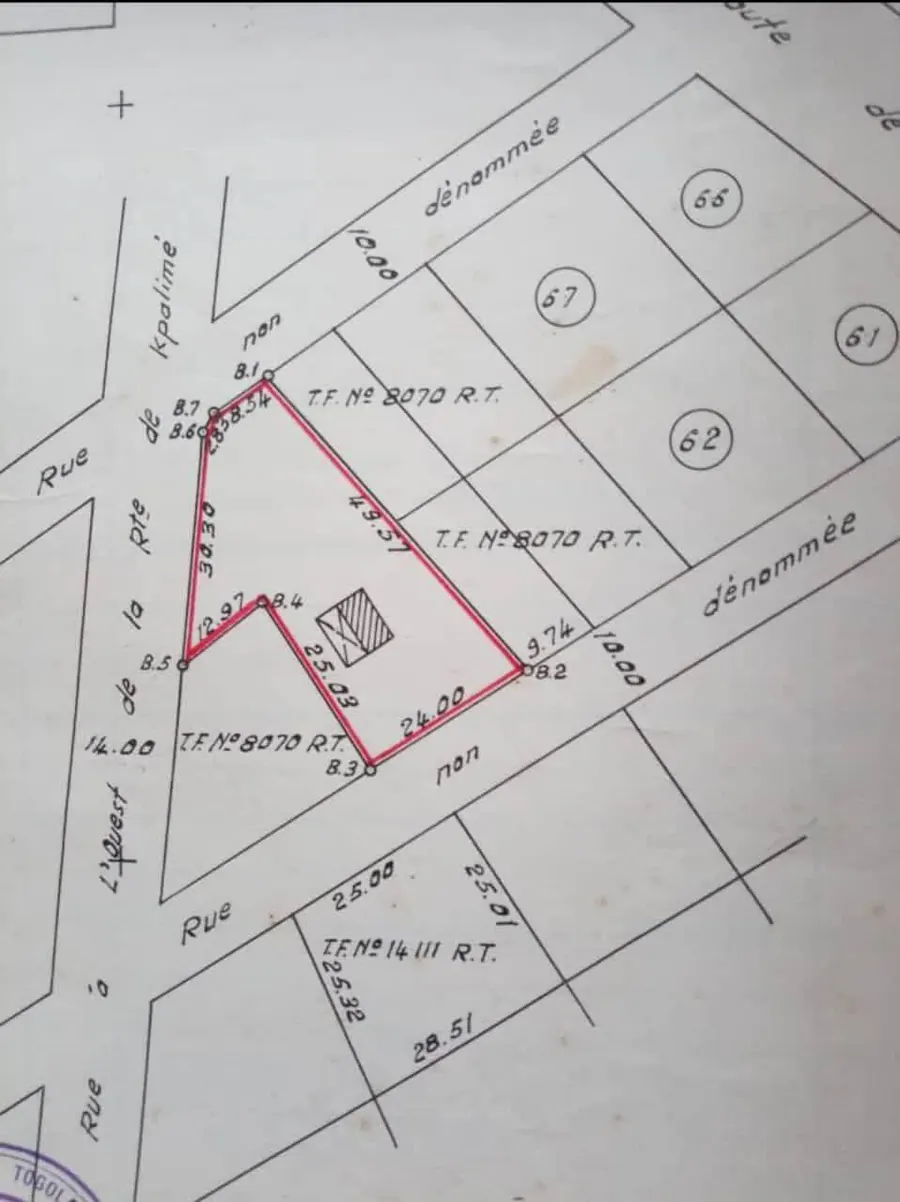 Terrain 2 lots de 1200 m² en vente à Casablanca, Lomé – 150 millions FCFA