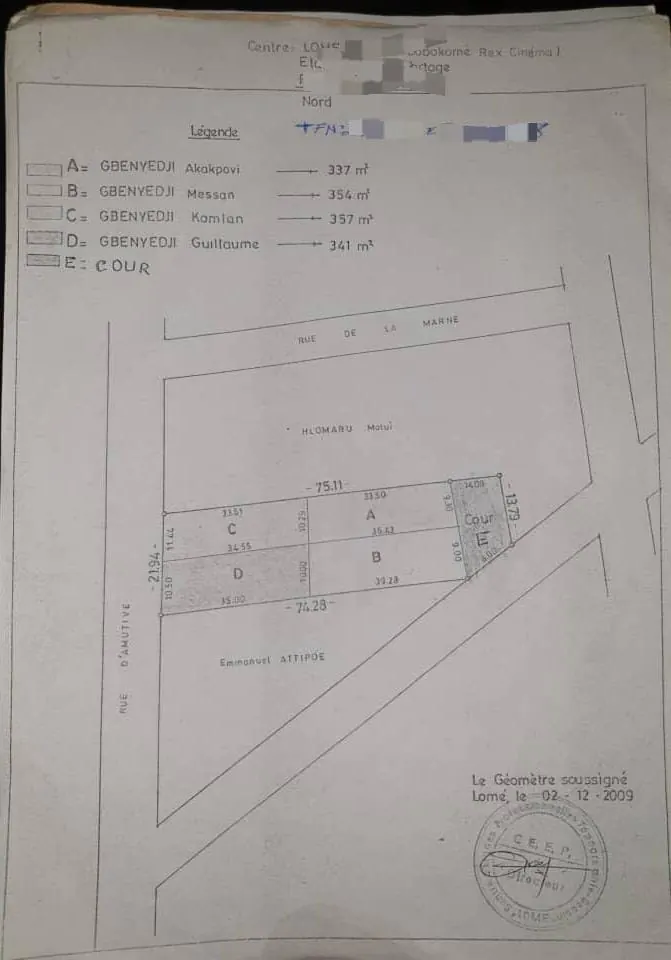 Terrain 2 lots en vente à Nopato (Ancien Grand Rex) – 700 millions FCFA